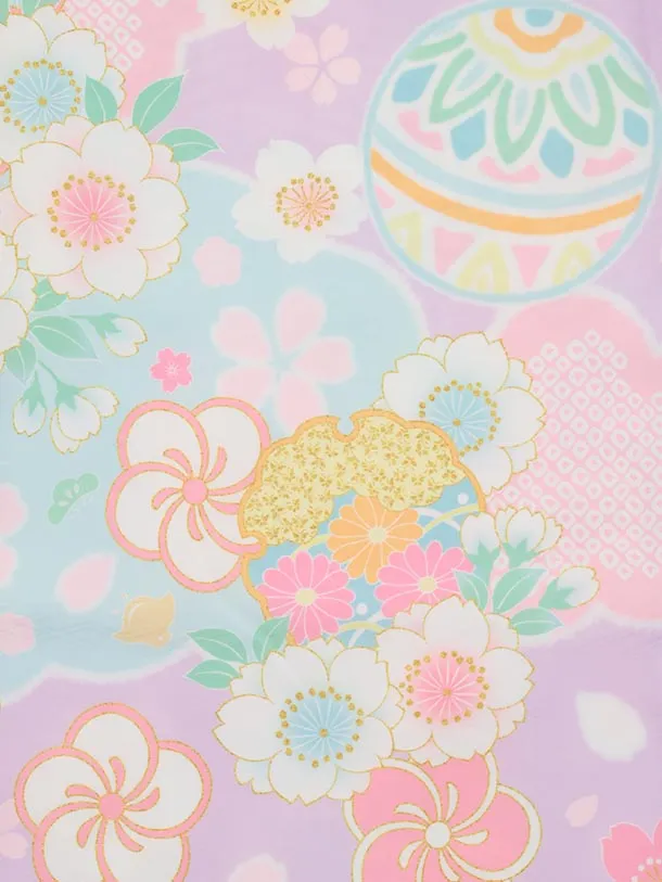 七五三(3歳女児被布)S111 式部浪漫 白花刺繍×パステルパープル 鞠と花