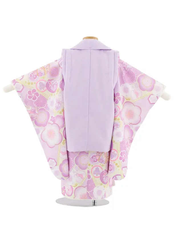 七五三レンタル(3歳女児被布)S113 式部浪漫 パープル刺繍花×梅に丸紋