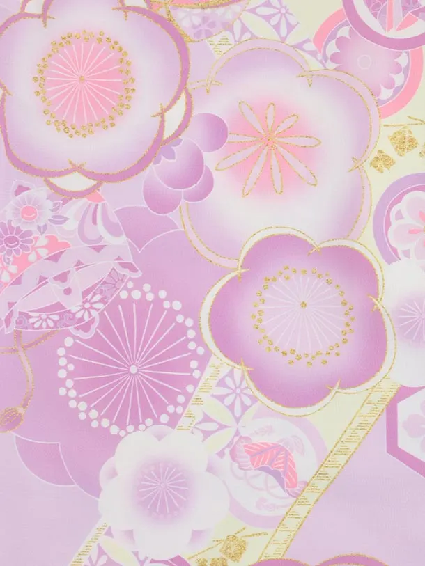 七五三レンタル(3歳女児被布)S113 式部浪漫 パープル刺繍花×梅に丸紋