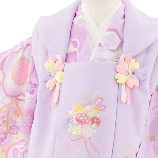 七五三レンタル(3歳女児被布)S113 式部浪漫 パープル刺繍花×梅に丸紋