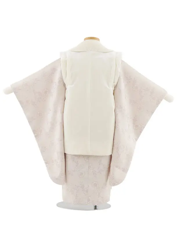七五三レンタル(3歳女児被布)S115 オフ白ベルベット×ピンクベージュ小花