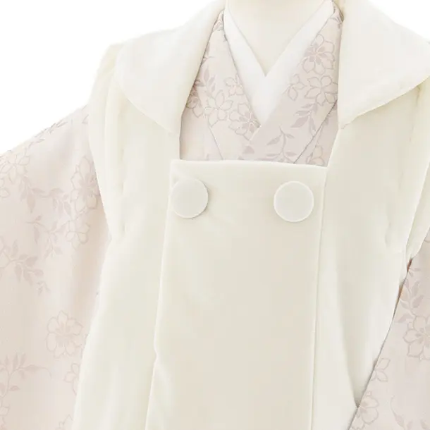 七五三レンタル(3歳女児被布)S115 オフ白ベルベット×ピンクベージュ小花