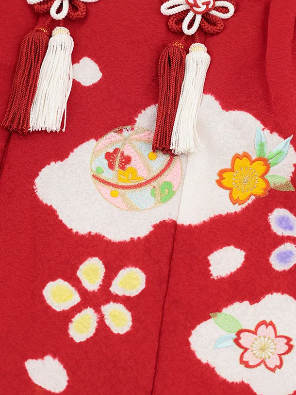 七五三レンタル(3歳女児被布)S117【正絹】赤刺繍鞠×赤絞り刺繍鈴