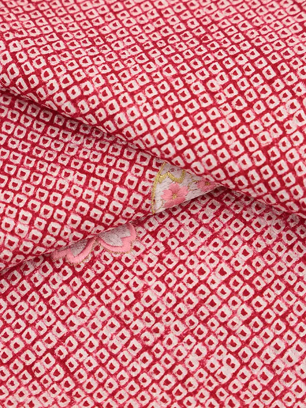 七五三レンタル(3歳女児被布)S118【正絹】ピンク花鞠×赤絞り刺繍鞠