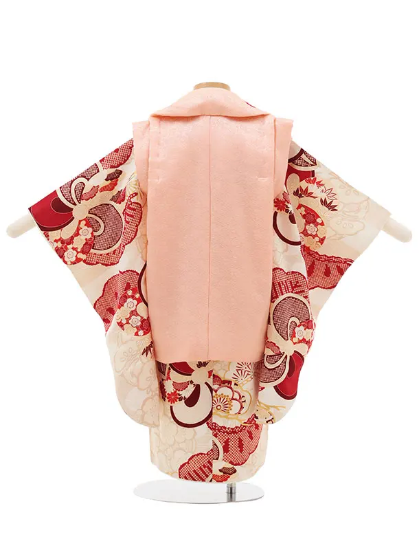 七五三レンタル(3歳女児被布)S120【正絹】紅一点 ピンク×白 捻り梅に橘