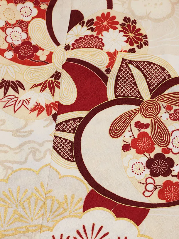 七五三レンタル(3歳女児被布)S120【正絹】紅一点 ピンク×白 捻り梅に橘