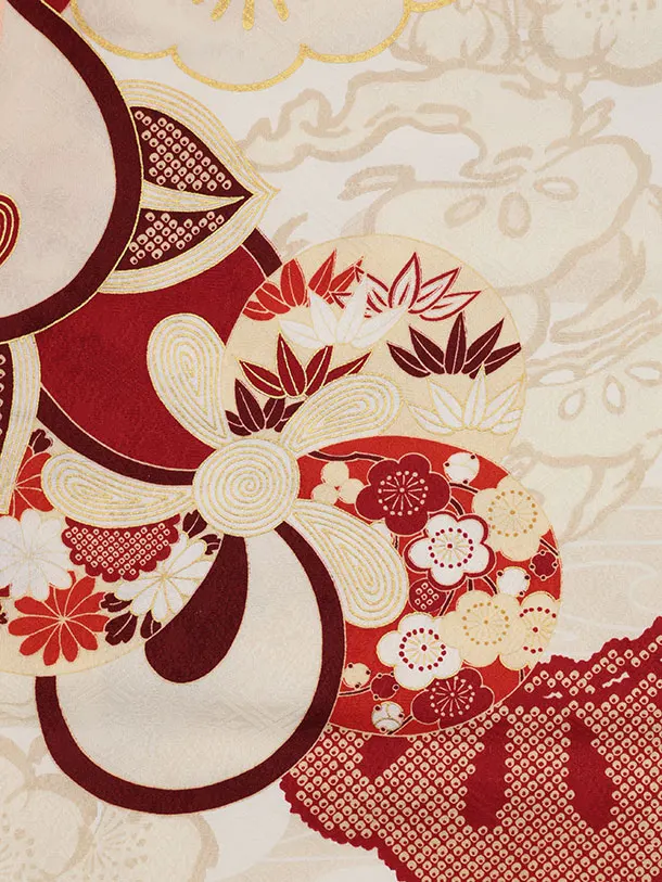 七五三レンタル(3歳女児被布)S120【正絹】紅一点 ピンク×白 捻り梅に橘