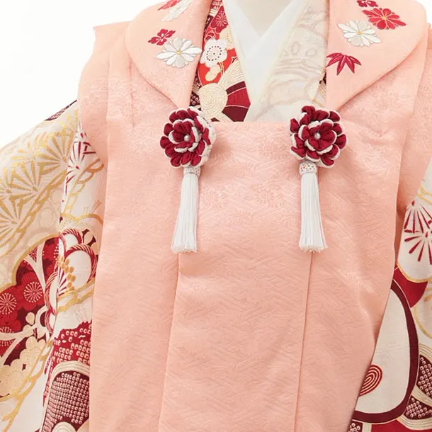 七五三レンタル(3歳女児被布)S120【正絹】紅一点 ピンク×白 捻り梅に橘