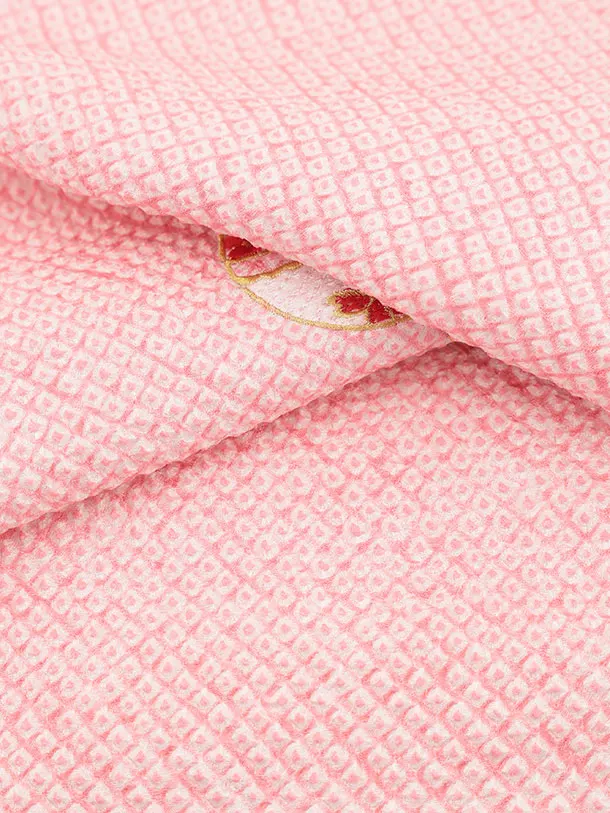 七五三レンタル(3歳女児被布)S127【正絹】白刺繍赤鈴×ピンク絞り刺繍鈴