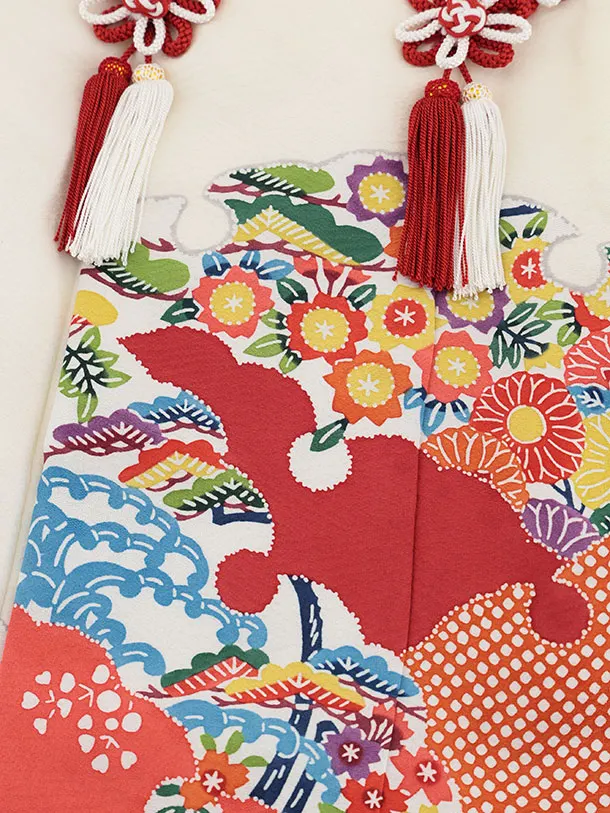 七五三(3歳女児)S132【高級正絹】栗山工房 和染紅型 白×笹と菊
