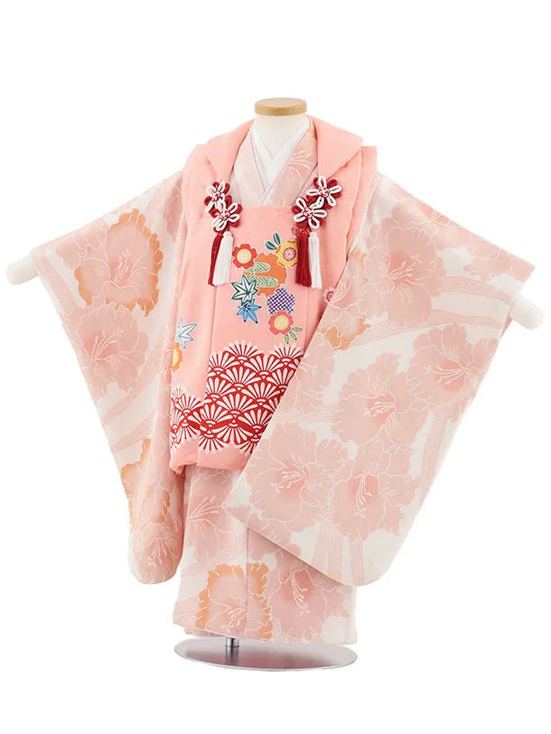 七五三(3歳女児)S133【高級正絹】栗山工房 和染紅型 ピンク×グラジオラス