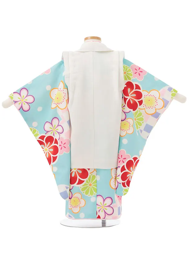 七五三レンタル(3歳女児被布)S137 白×水色 梅菊