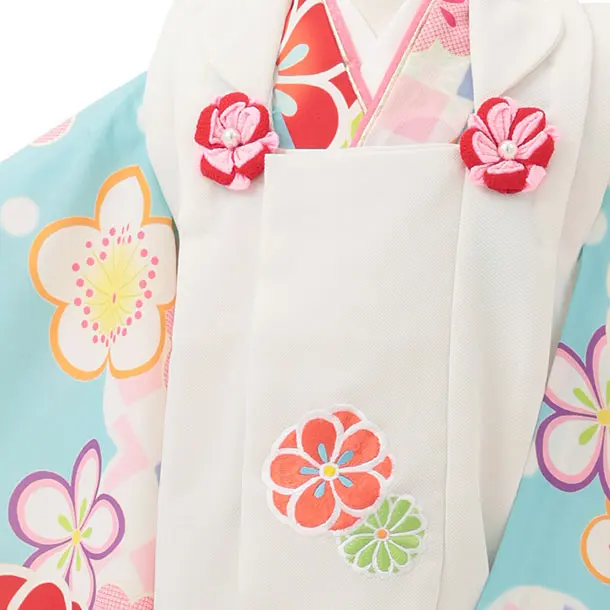 七五三レンタル(3歳女児被布)S137 白×水色 梅菊