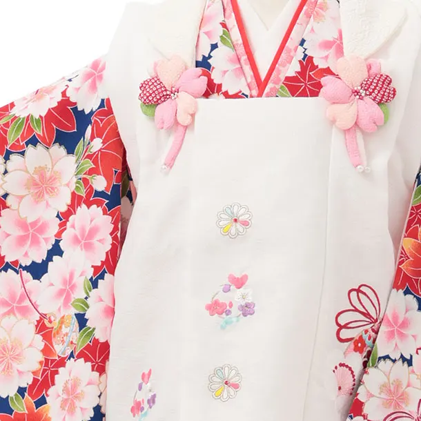 七五三レンタル(3歳女児被布)S140 白×青地 桜に鈴