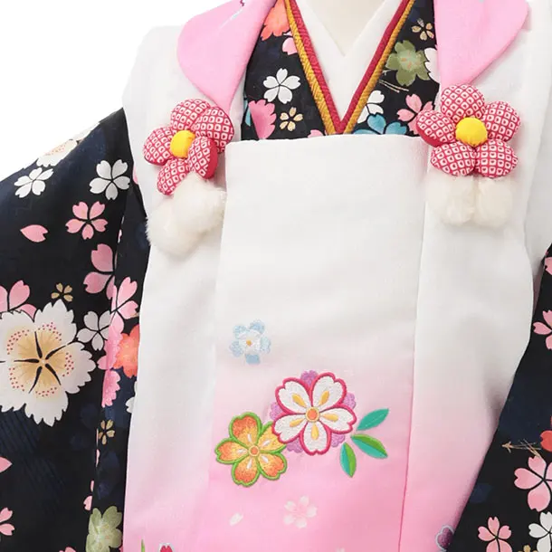 七五三レンタル(3歳女児被布)S142 白ぼかしピンク×紺地 桜