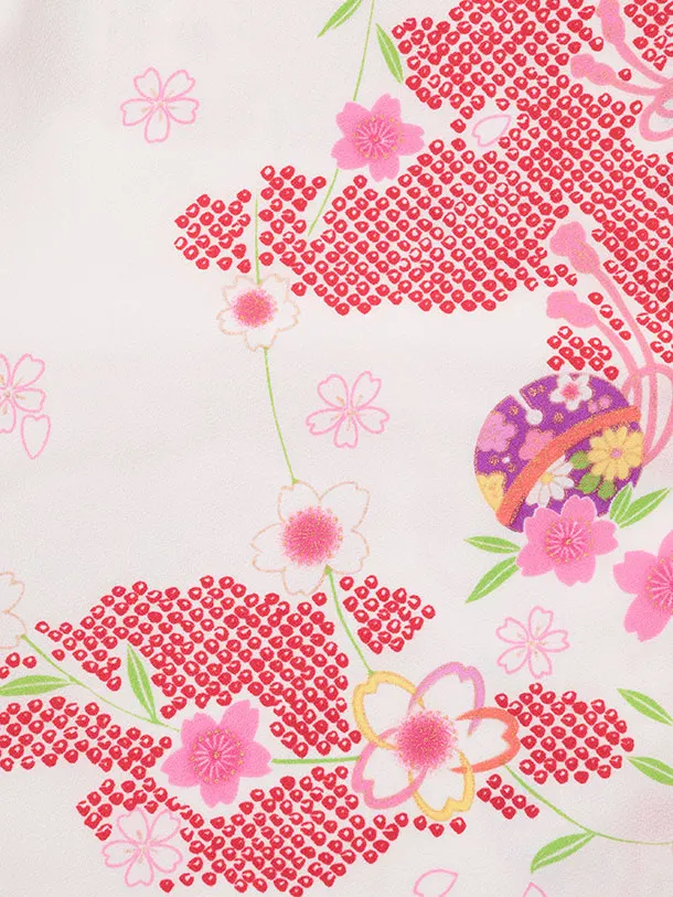 七五三レンタル(3歳女児被布)S143 赤 桜鈴刺繍×白地 桜鈴