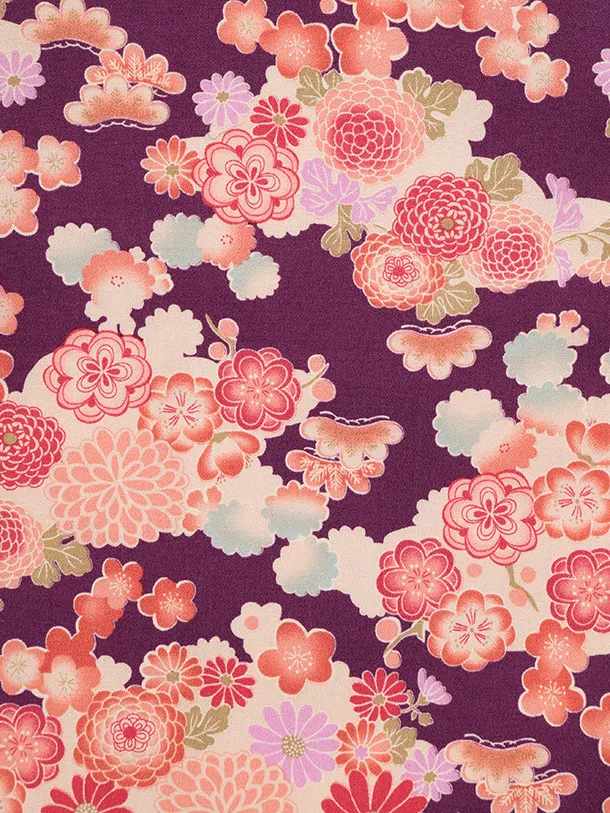 七五三レンタル(3歳女児被布)S145 赤 刺繍まり花×紫花づくし