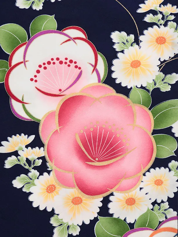 七五三レンタル(3歳女児被布)S147 ピンク 雪輪刺繍×紺地 梅菊