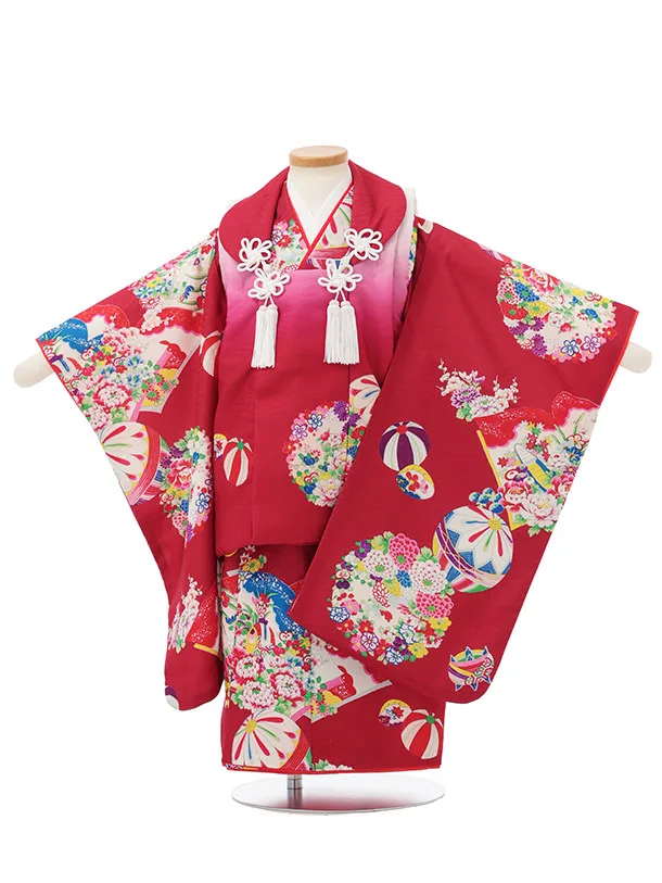 七五三レンタル(3歳女児被布)S150 赤紫×レトロ花
