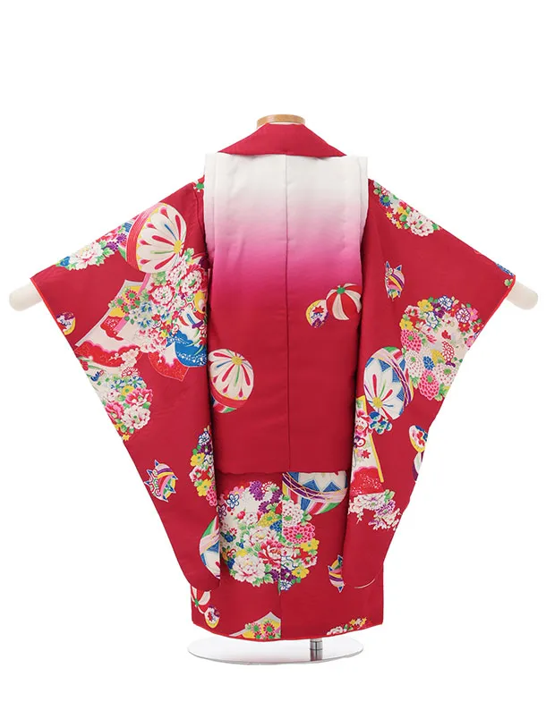 七五三レンタル(3歳女児被布)S150 赤紫×レトロ花