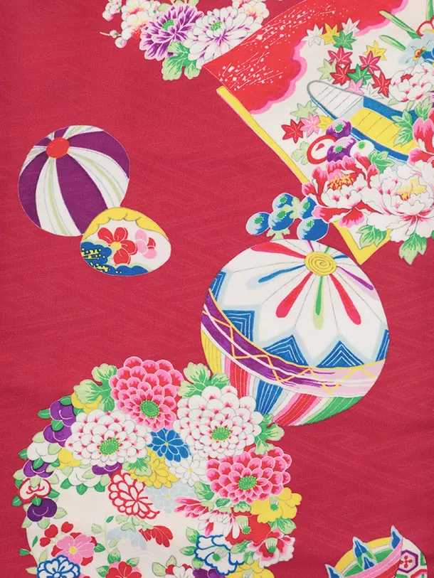七五三レンタル(3歳女児被布)S150 赤紫×レトロ花