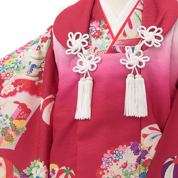 七五三レンタル(3歳女児被布)S150 赤紫×レトロ花