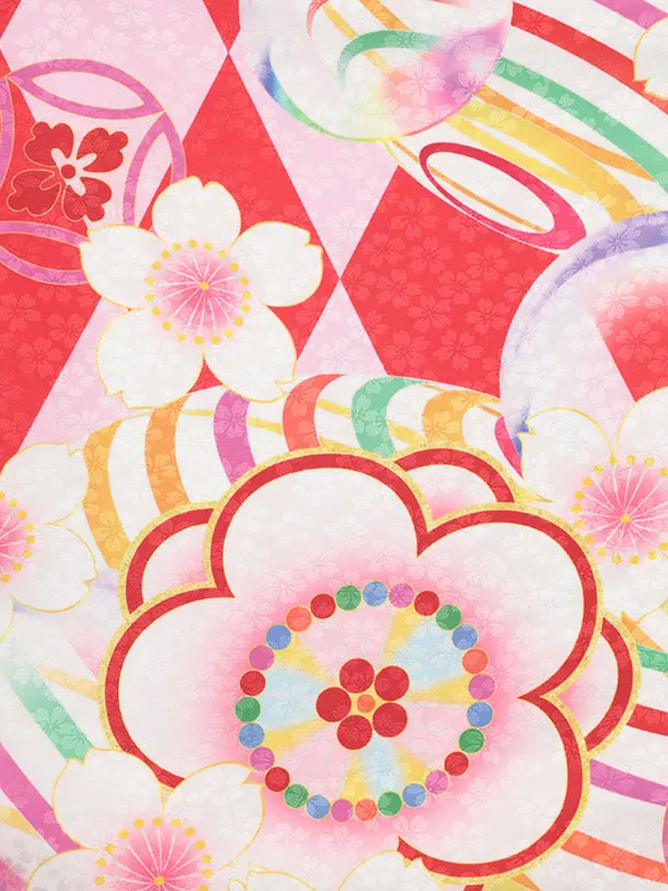 七五三レンタル(3歳女児被布)S152 白×赤ピンク 桜