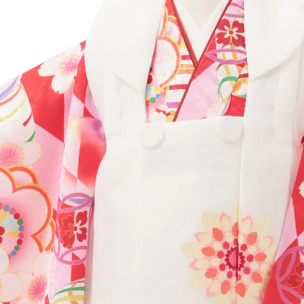 七五三レンタル(3歳女児被布)S152 白×赤ピンク 桜