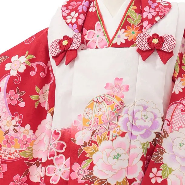 七五三レンタル(3歳女児被布)S156 赤白×赤 牡丹 桜