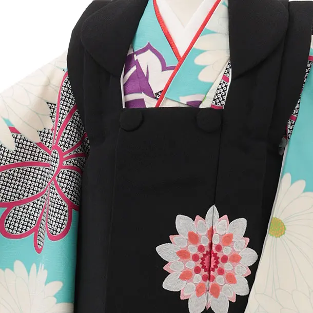 七五三レンタル(3歳女児被布)S157 黒×水色 菊