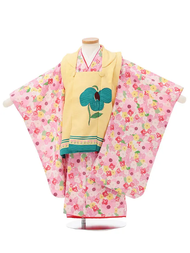 七五三レンタル(3歳女児被布)S170 うす黄色×白地 小花