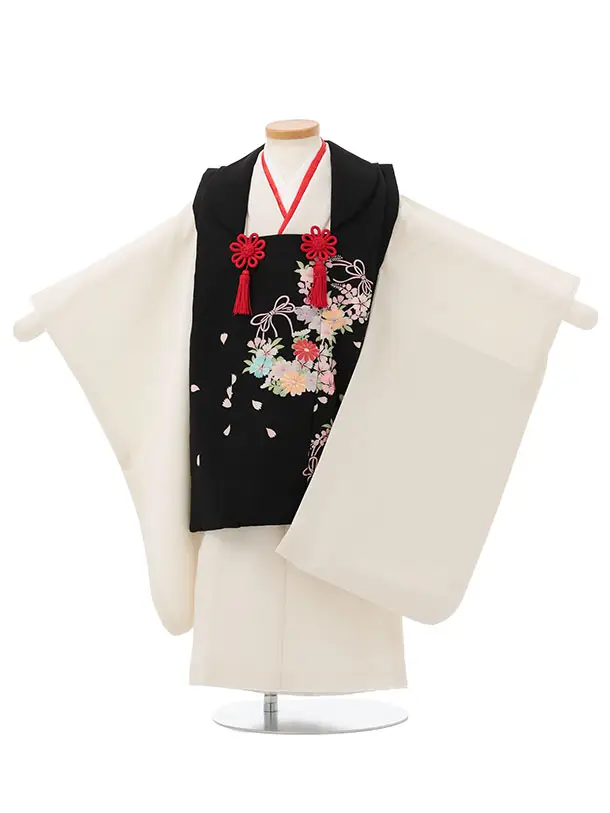 七五三レンタル(3歳女児被布)S171 黒地 菊×白ちりめん