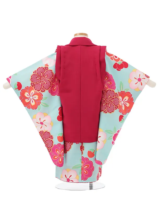 七五三レンタル(3歳女児被布)S172 ローズピンク×水色 桜 梅