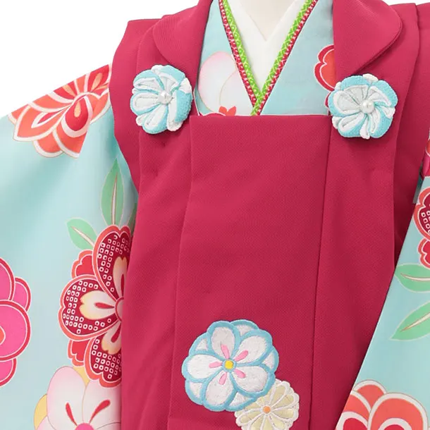 七五三レンタル(3歳女児被布)S172 ローズピンク×水色 桜 梅