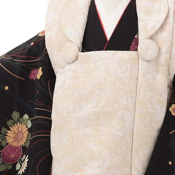 七五三レンタル(3歳女児被布)S173 ベージュ×黒地 菊 薬玉