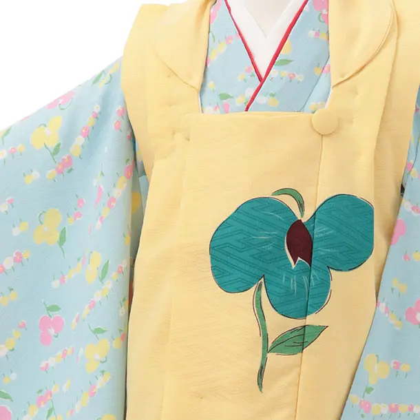 七五三レンタル(3歳女児被布)S174 うす黄色×水色 小花