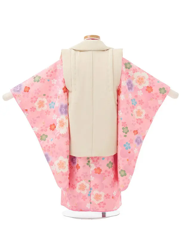 七五三レンタル(3歳女児被布)S179 ベージュ×ピンク 桜