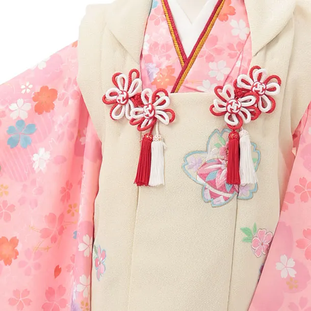 七五三レンタル(3歳女児被布)S179 ベージュ×ピンク 桜