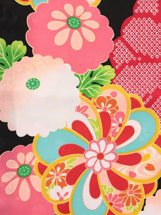 七五三レンタル(3歳女児被布)S180 白×黒地 菊