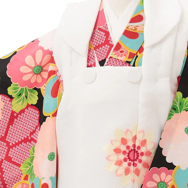 七五三レンタル(3歳女児被布)S180 白×黒地 菊