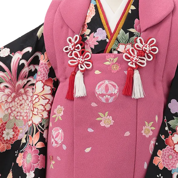 七五三レンタル(3歳女児被布)S184 ローズパープル×黒地 花扇