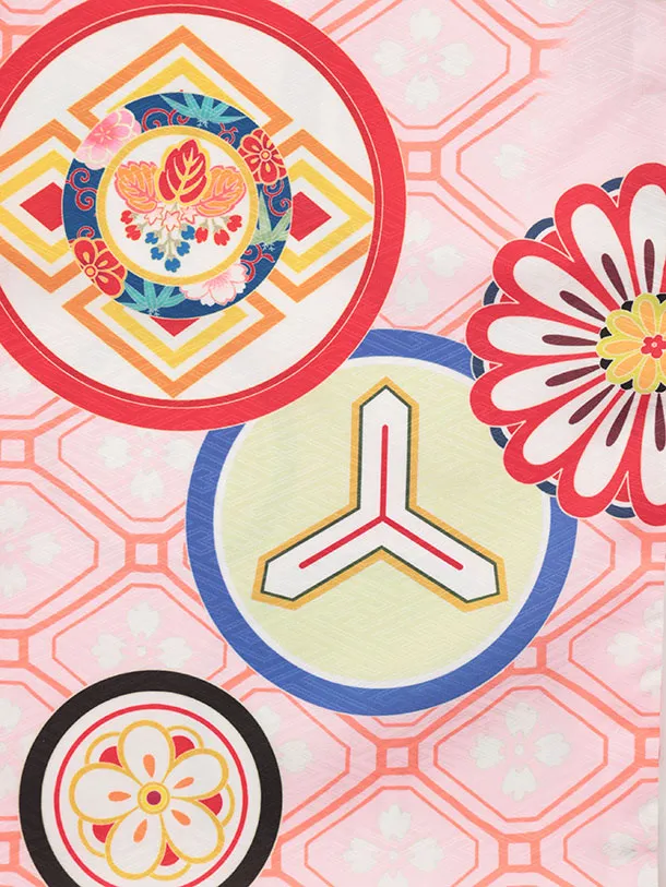 七五三レンタル(3歳女児被布)S186 水色×ピンク丸紋