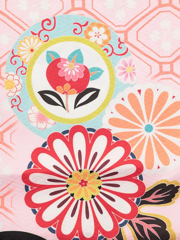 七五三レンタル(3歳女児被布)S186 水色×ピンク丸紋