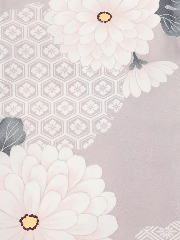 七五三(3歳女児被布)S190 くすみピンク×パープルグレー 菊 花 亀甲