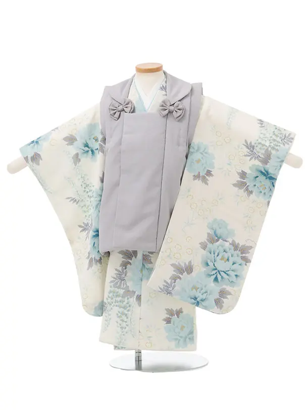 七五三レンタル(3歳女児被布)S191 グレー×オフホワイト 牡丹