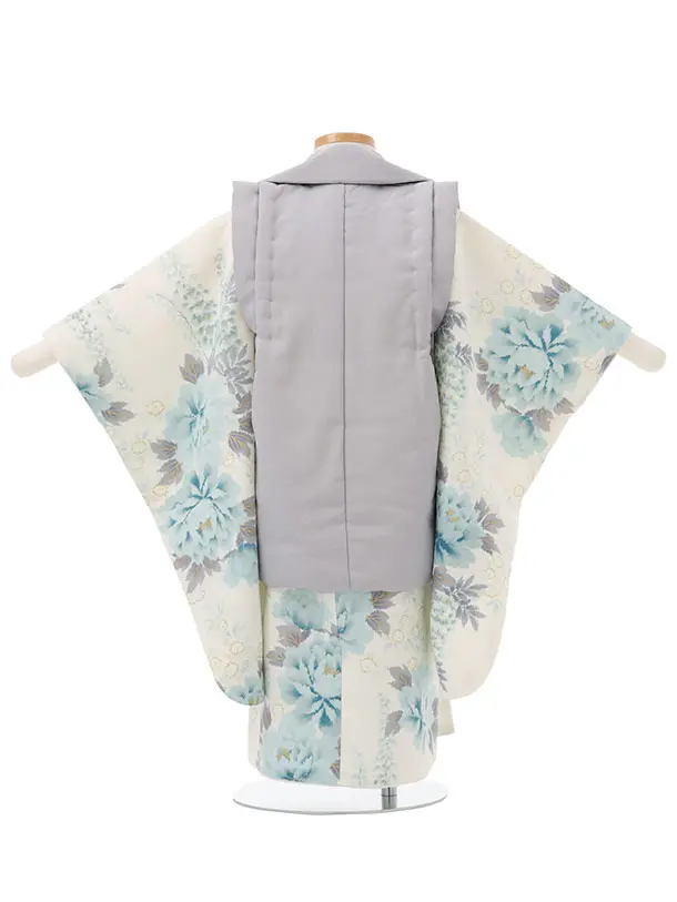七五三レンタル(3歳女児被布)S191 グレー×オフホワイト 牡丹
