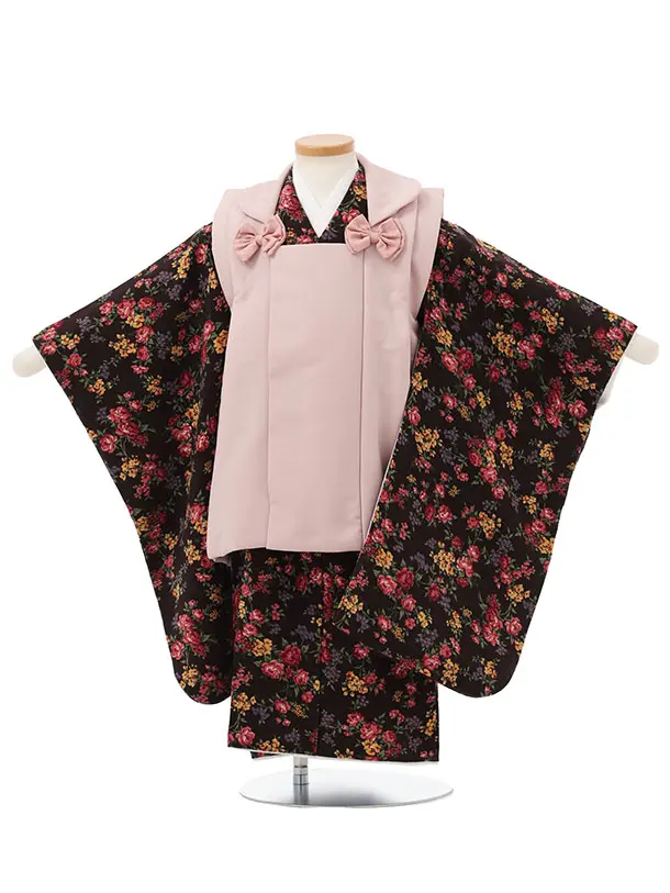 七五三レンタル(3歳女児被布)S192 くすみピンク×ダークブラウン花
