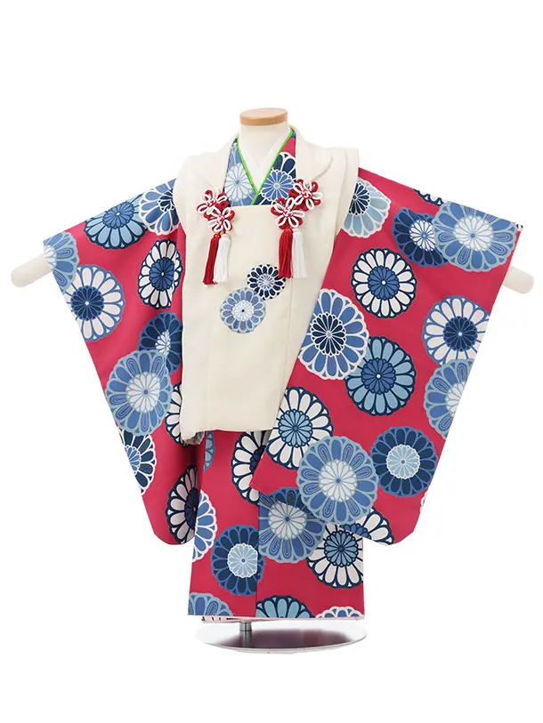 七五三レンタル(3歳女児被布)S197 オフホワイト×ボルドー 菊
