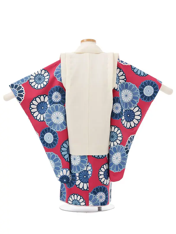 七五三レンタル(3歳女児被布)S197 オフホワイト×ボルドー 菊