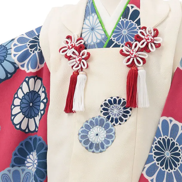 七五三レンタル(3歳女児被布)S197 オフホワイト×ボルドー 菊